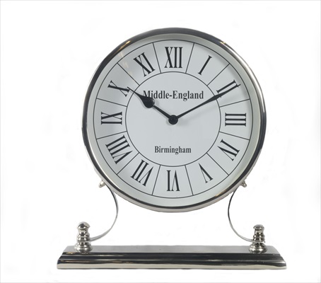 Round Nickel Clock on Stand